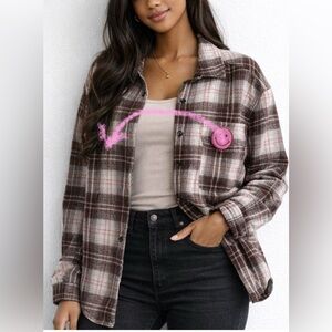 No Comment Plaid Shirt with Pink Patch Size M